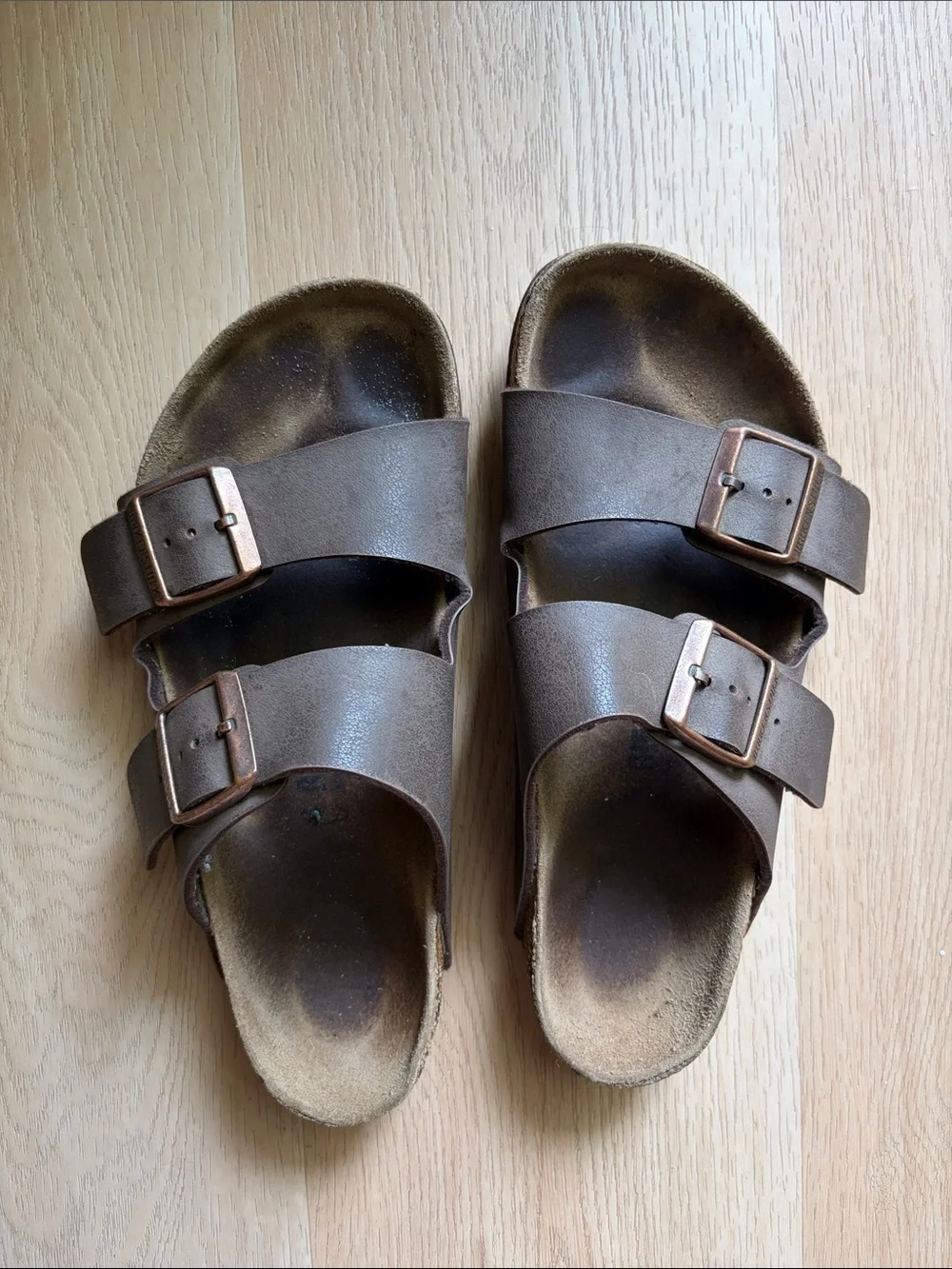 women well worn Birkenstock Brown Double Strap Sandals size 8 hike walk